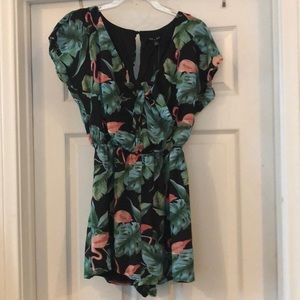 New Tropical Palm and Flamingo Romper